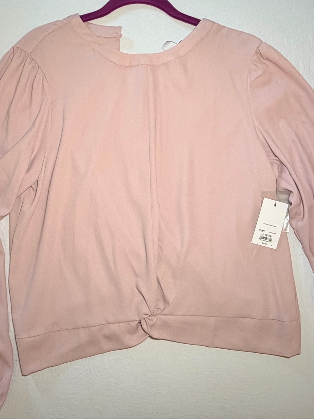 Nine West Blush Pink Long Sleeve Knot-Front Sweatshirt
